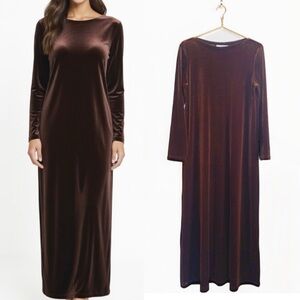 J. JILL Velvet Chocolate Brown Long sleeve Dress Womens size M